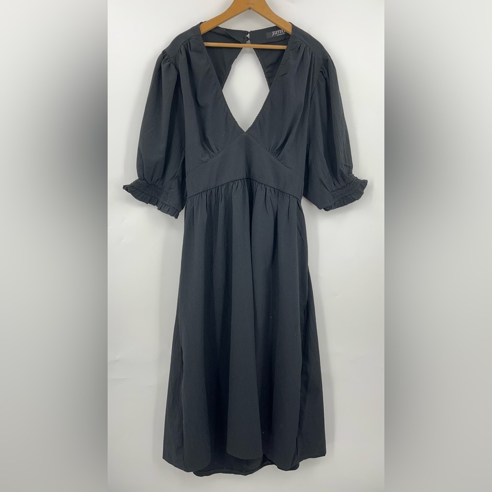 Disturbia Black Midi Dress with Puff Sleeves - Picture 3 of 12